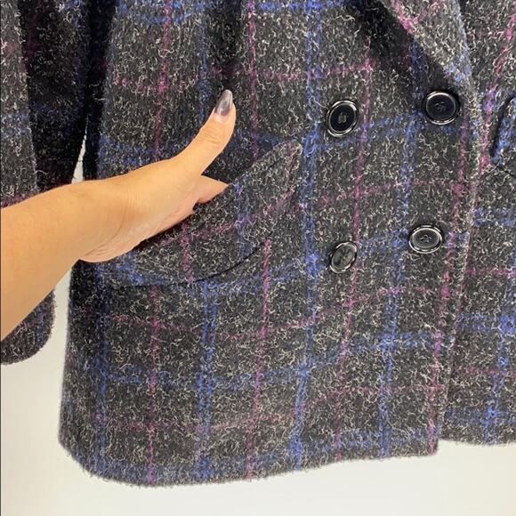 Vintage New York Girl boxy 80s jacket windowpane marled long line wool blend - Picture 2 of 7